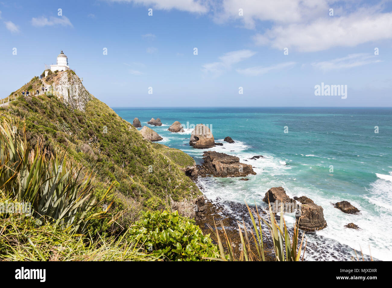 Côte CATLINS, Nouvelle-zélande - 11 NOVEMBRE 2017 : les visiteurs à pied la piste à Nugget Point Lighthouse, attraction touristique populaire Banque D'Images