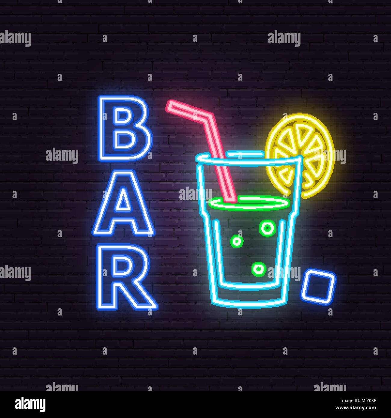 Bar à cocktails et emblème de néon. Vector illustration. En néon pour banner, billboard, la promotion ou la publicité. Illustration de Vecteur
