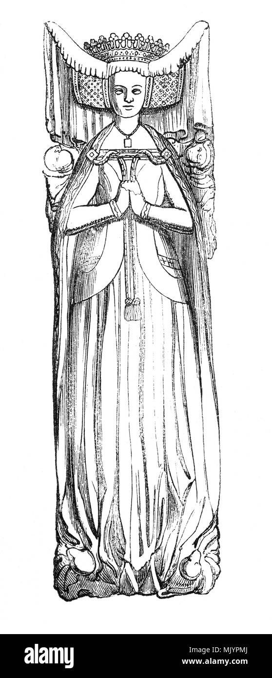 L'effigie de Béatrice de Portugal (1380-1439, fille de Jean I de Portugal et Inês Pires né avant le mariage de son père avec Philippa de Lancastre. En 1405 son mariage avec Thomas Fitzalan, 12e comte d'Arundel par procuration a été célébrée à Lisbonne et elle se rend en Angleterre, accompagné par son frère Afonso et dames d'honneur où la cérémonie de mariage a eu lieu le 26 novembre 1405 à Londres, avec le roi Henri IV dans l'assistance. Elle est décédée à Bordeaux, France en novembre 1439. Banque D'Images