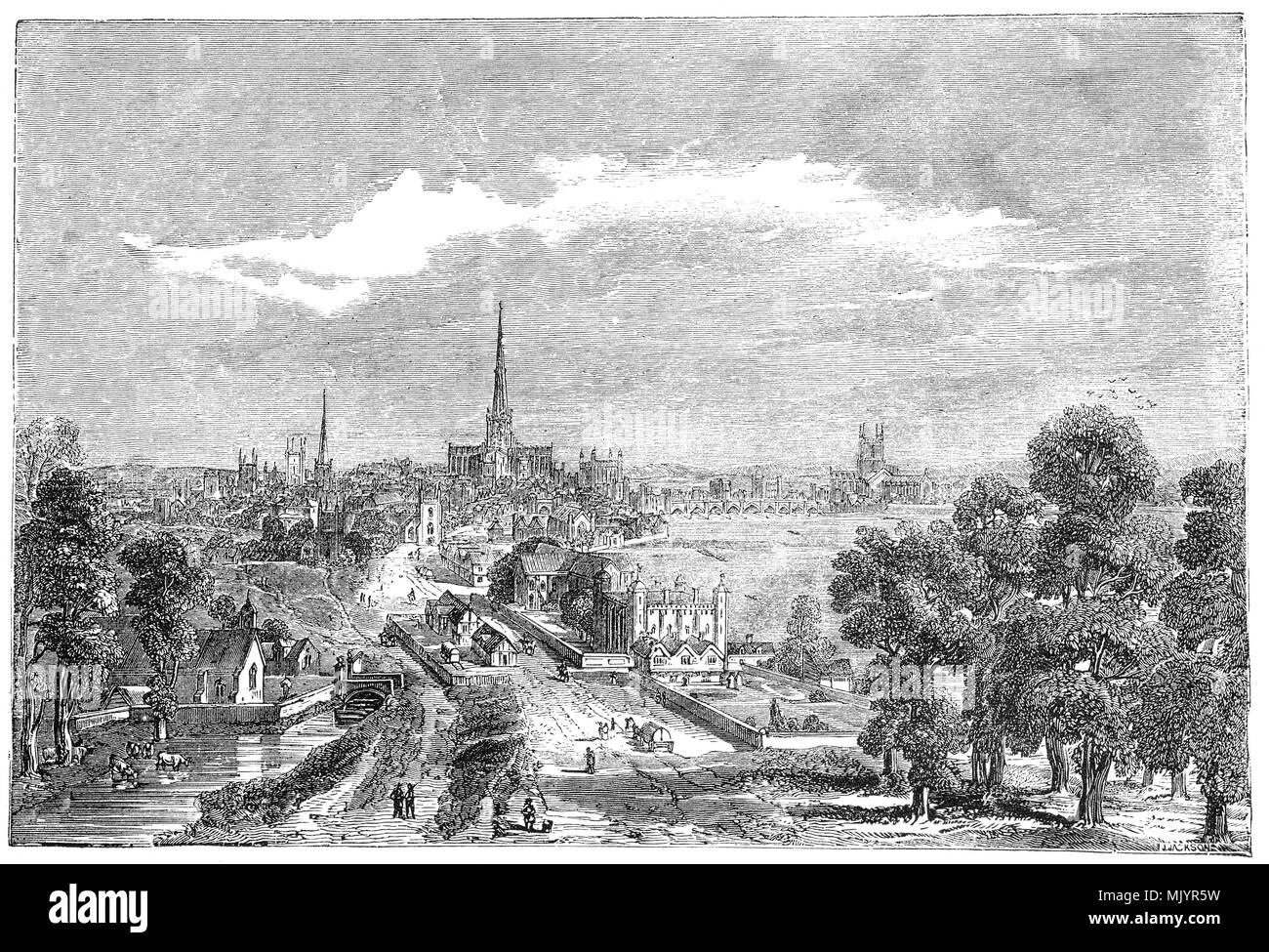 Au début du 19ème siècle sur la vieille route de Londres à Westminster, regardant vers l'est à partir de la bande. Sur le premier plan à gauche est l'entrée de Covent Garden ; sur la droite la roquerie de Durham ; House, le Palais de la Savoie ; the strand Inn ; le Temple ; Blackfriars ; Château Baynard ; Old St Paul's avec les vieilles arcades de London Bridge sur la Tamise. Banque D'Images