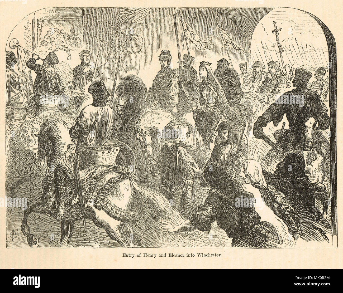 L'entrée du roi Henri II d'Angleterre et d'Aliénor d'Aquitaine en décembre 1154, Winchester, en route vers son couronnement Banque D'Images