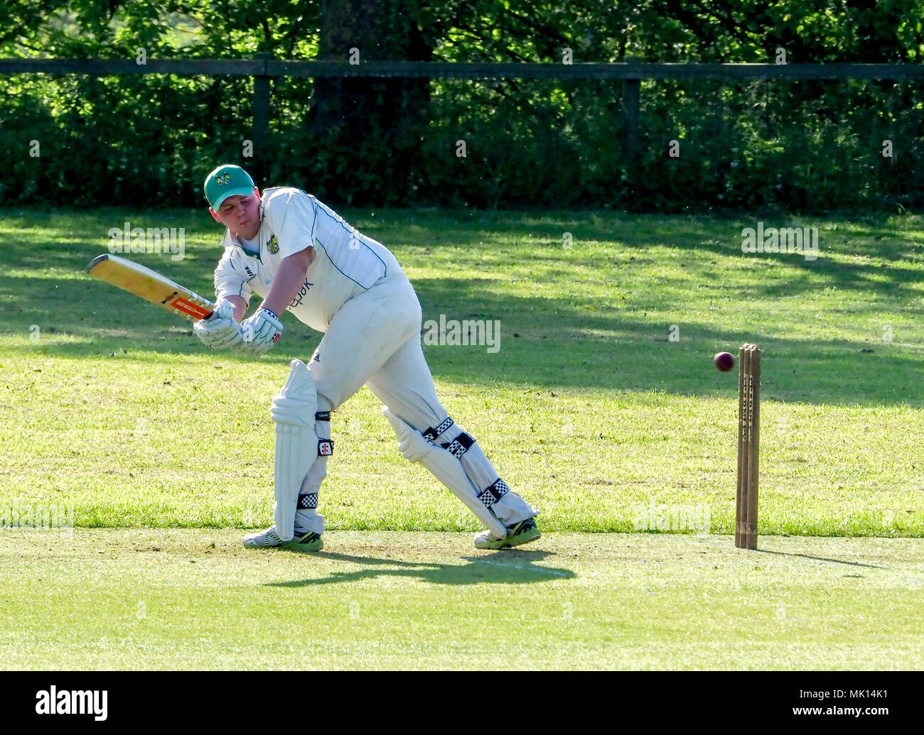 05.05.2018, Wymeswold, Leicestershire, Angleterre. Le Cricket Wymeswold CC 2e v 4ème Hucknall dans le sud de la Ligue de Cricket Notts Banque D'Images