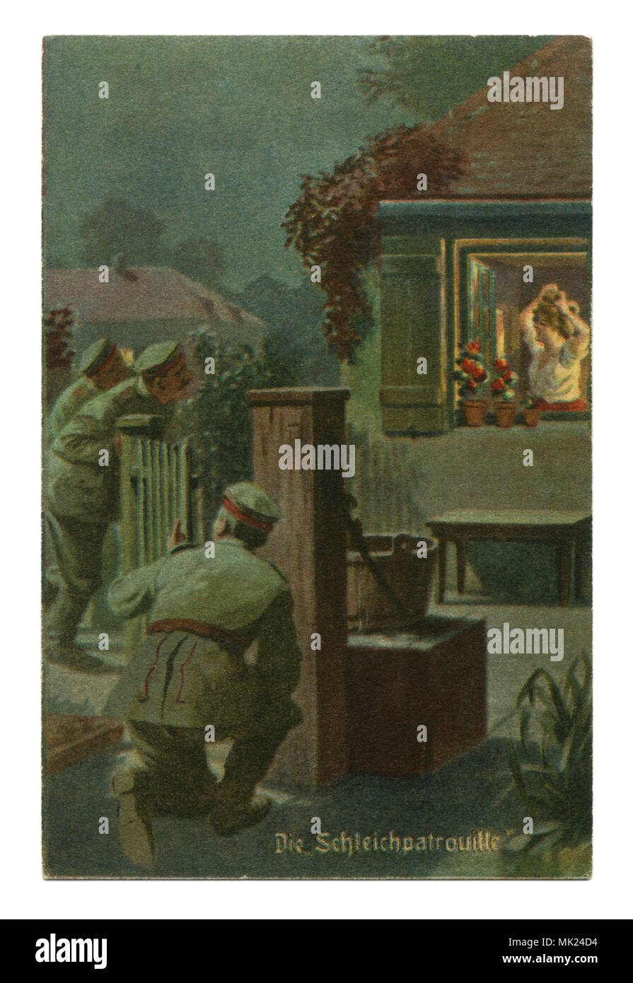 Ancienne carte postale militaire allemand :-série humoristique 'Toujours' professionnel, № 3 'Silent watch'. La première guerre mondiale 1914-1918, Allemagne Banque D'Images