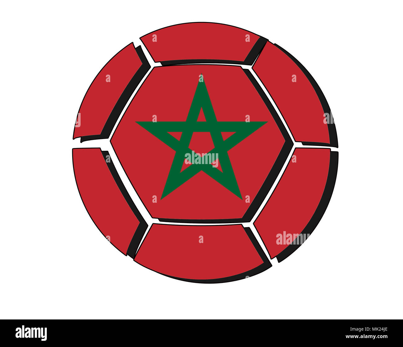 Maroc drapeau sur la balle de football, Championnat 2018, fond blanc Banque D'Images