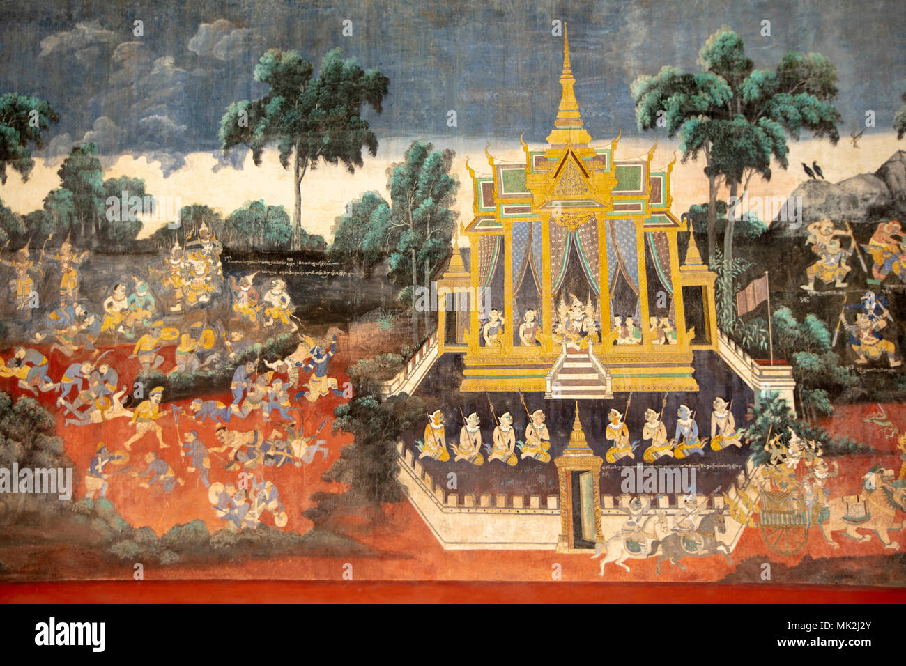 Cambodge, Phnom Penh, Palais Royal Et Pagode D'Argent. Détail du Reamker, un poème épique cambodgien basé sur l'épopée indienne Ramayana Banque D'Images