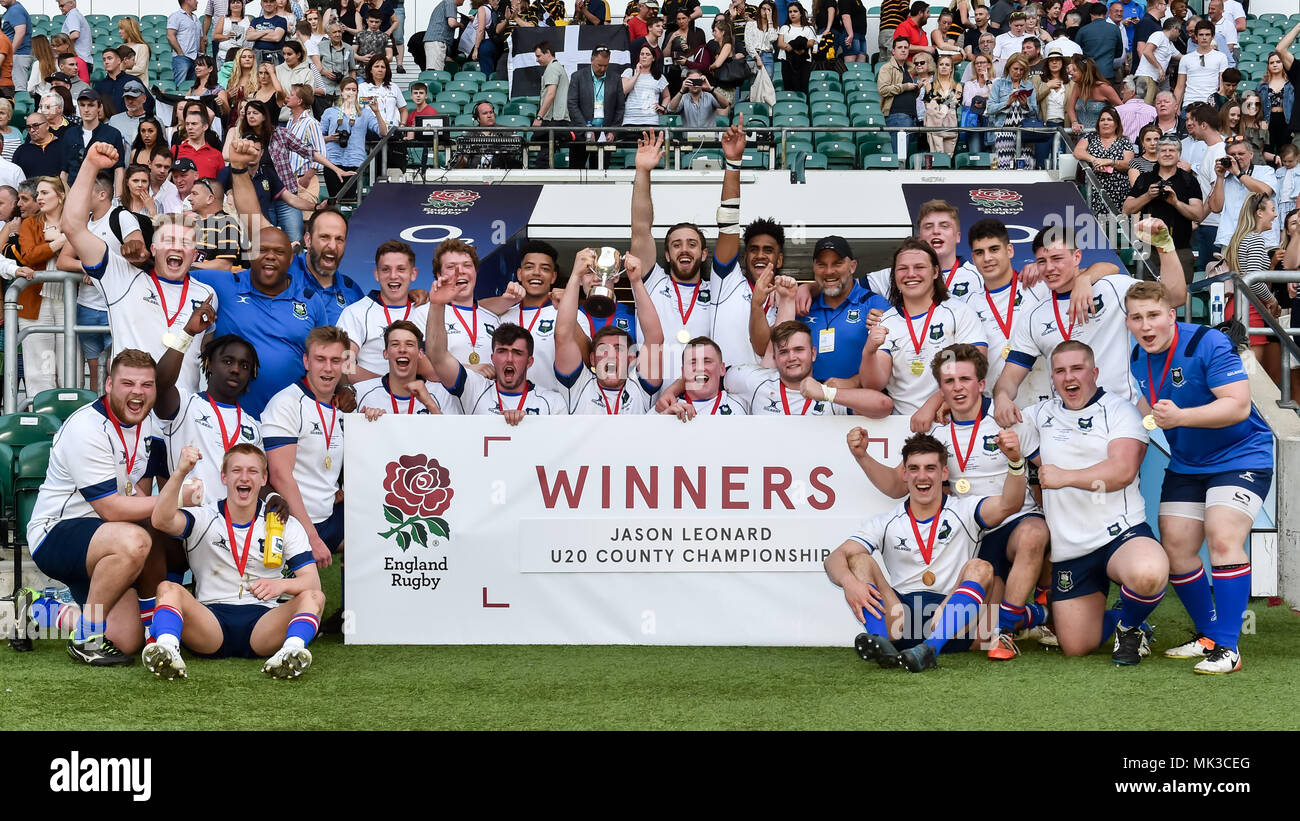 Londres, Royaume-Uni. 6 mai 2018. Yorkshire de l'équipe a remporté la finale de la Division 1 Jason Leonard au cours de 2018 - La Coupe du RFU Jason Leonard Division 1 finale : Yorkshire U20 U20 vs Cornwall au stade de Twickenham, le dimanche, 06 mai 2018. Londres, Angleterre. Credit : Taka G Wu Banque D'Images