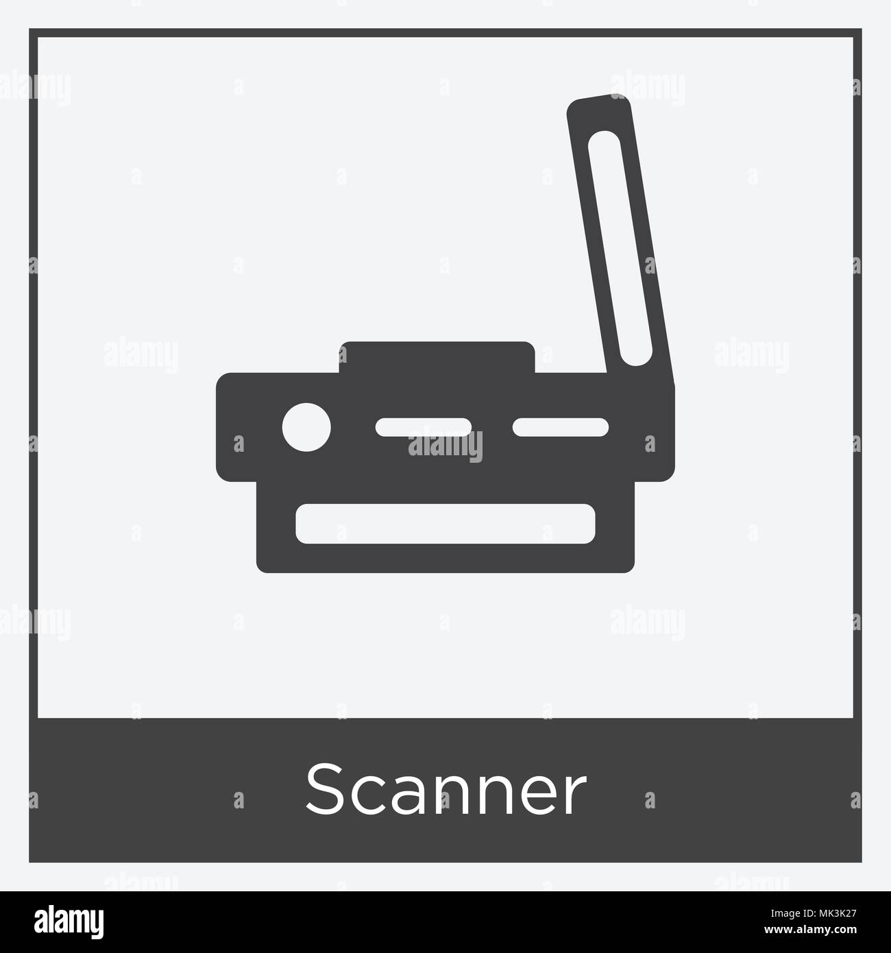 L'icône du scanner isolé sur fond blanc avec cadre gris, signe et symbole Illustration de Vecteur
