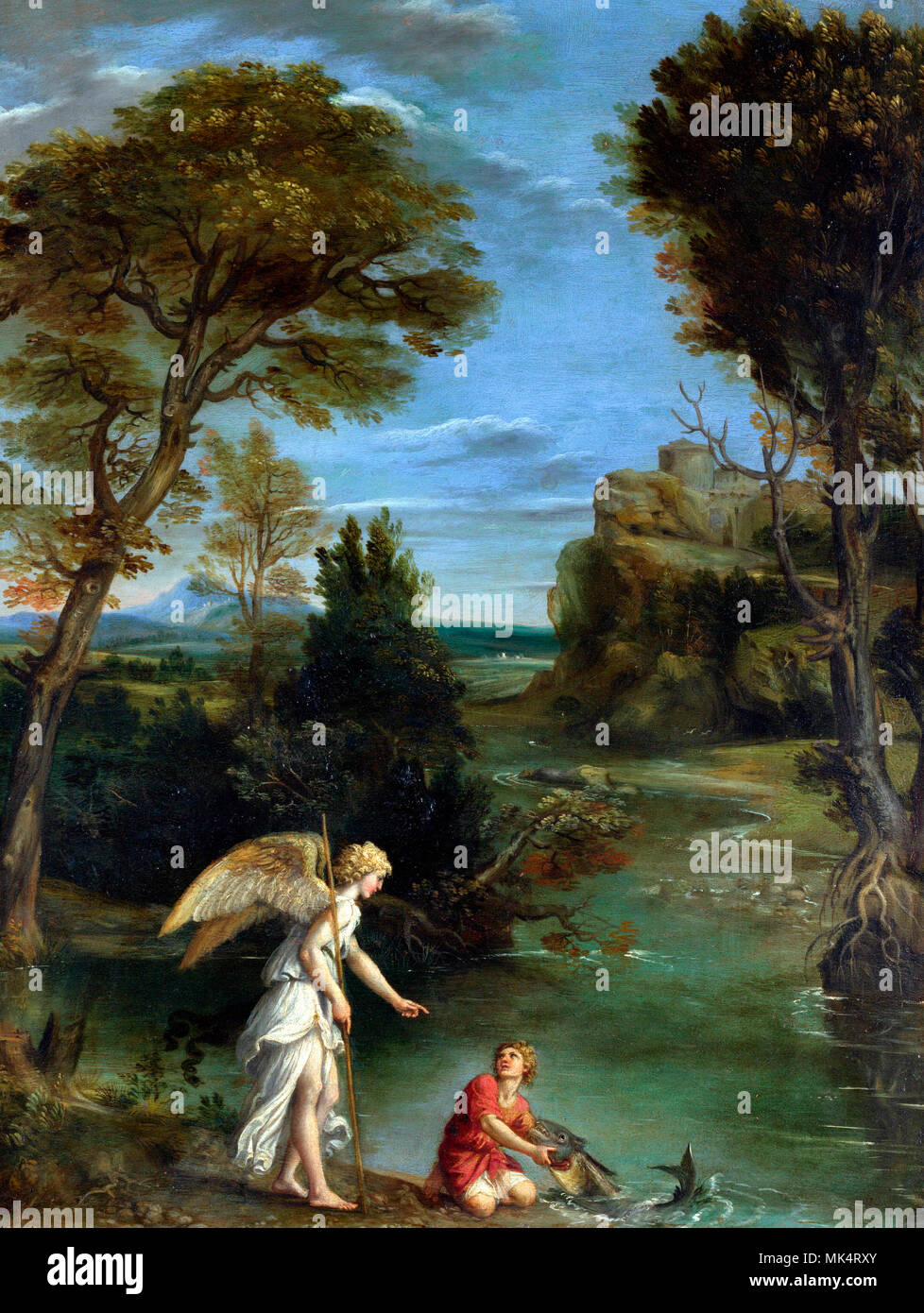 Paysage avec Tobias à la Poisson - Domenichino, vers 1610 Banque D'Images