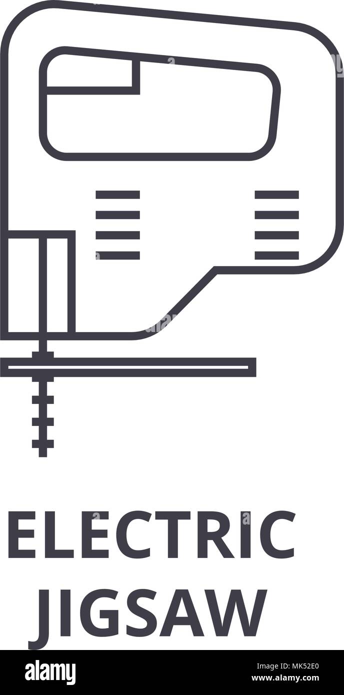 L'icône de la ligne du vecteur électrique jigsaw, signe, l'illustration en arrière-plan, coups modifiable Illustration de Vecteur