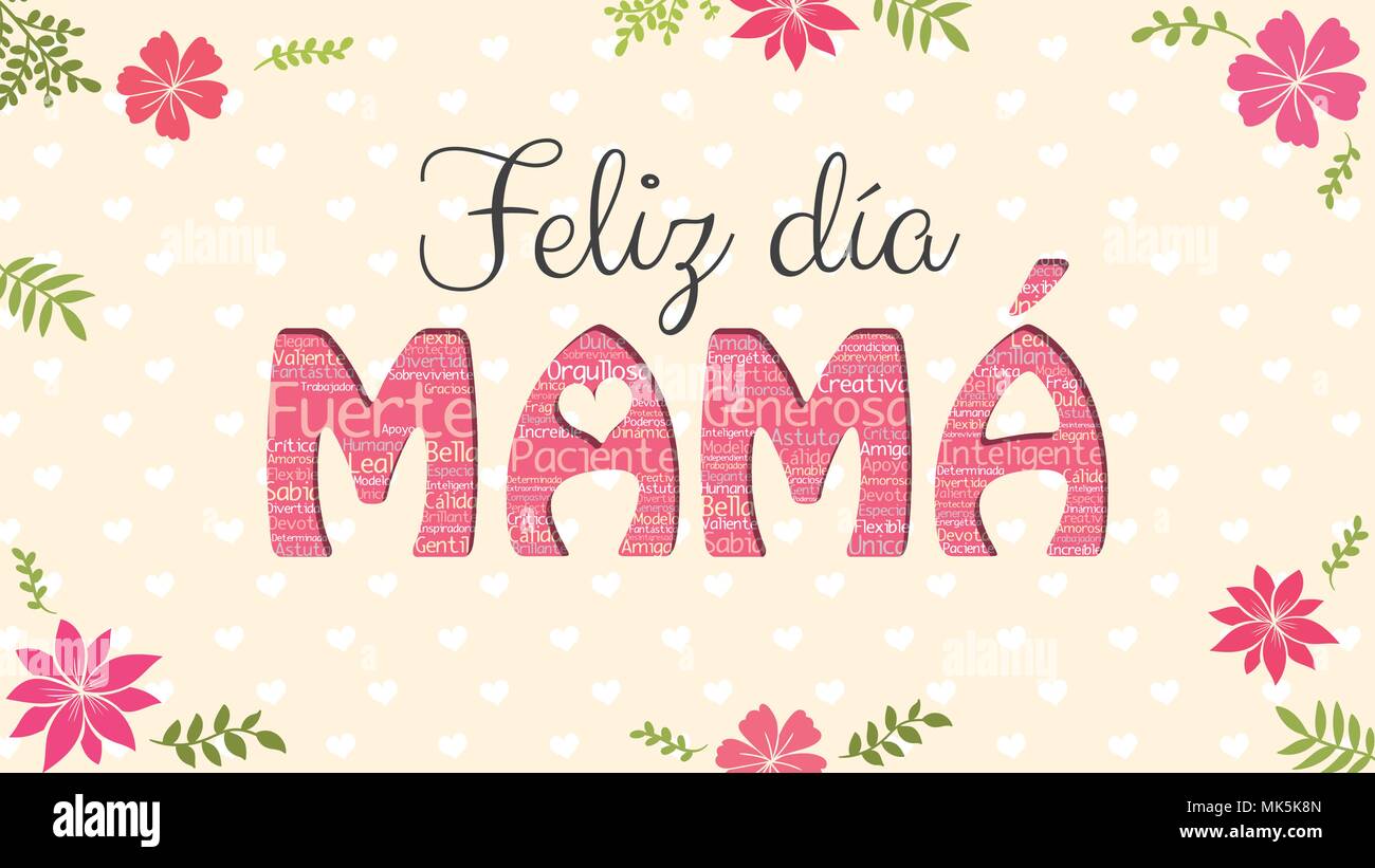 Feliz Dia Mama Journee Heureuse Maman En Langue Espagnole Carte De Vœux Maman Mot Forme Par Nuage De Mots De Differentes Couleurs Sur Fond Jaune Image Vectorielle Stock Alamy