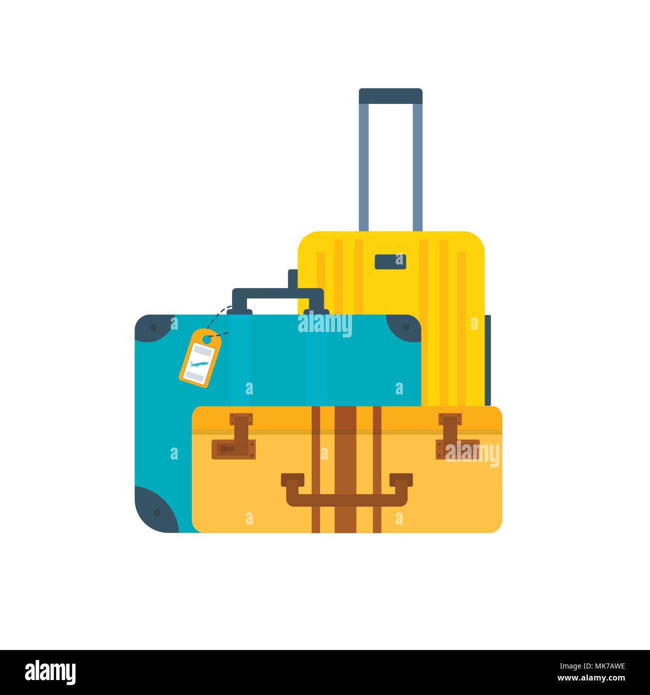 Différents types de bagages, bagages, valise isolé sur fond blanc. Vector illustration style plat. Ensemble de tourisme et de voyage des icônes avec vo Illustration de Vecteur