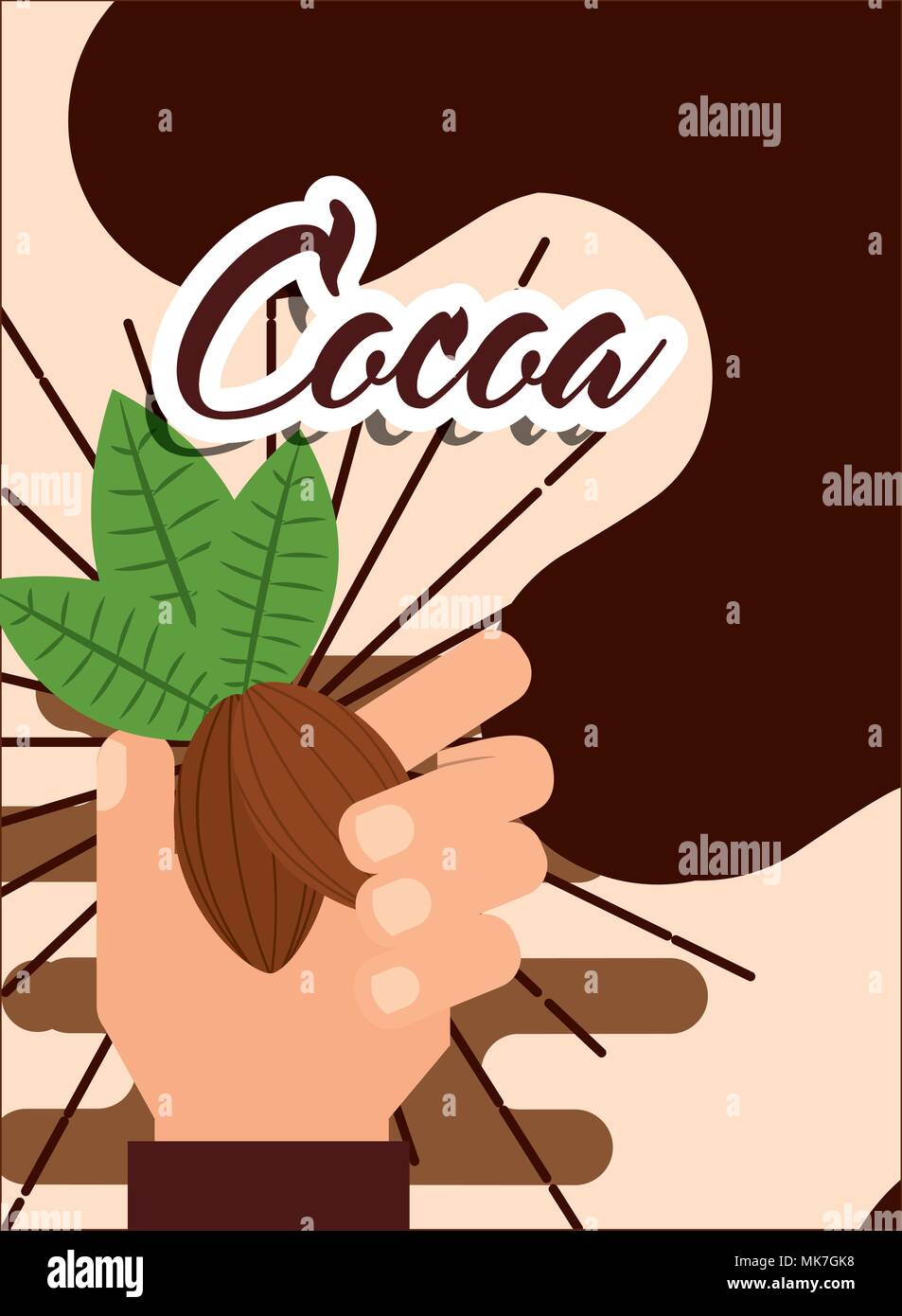 Main tenant les fèves de cacao fruits poster vector illustration Illustration de Vecteur