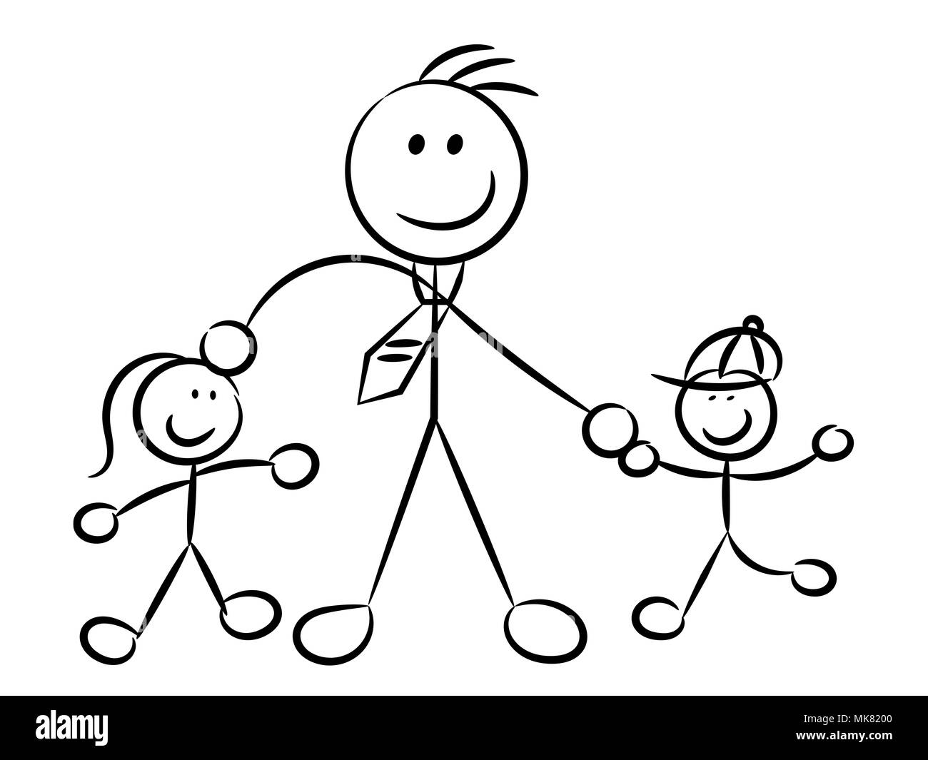 Papa jouer avec les enfants des personnages naïfs sketchy isolated on white Banque D'Images