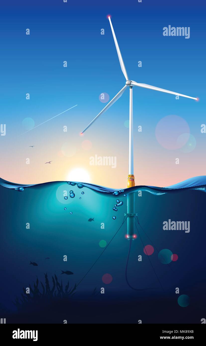 Éolienne sur l'étranger. Générateur de vent la construction. Vue sous-marine ou sous-marine. Câble d'alimentation connexion moulin sur fond marin. Générateur de puissance technolog Illustration de Vecteur Éolienne sur l'étranger. Générateur de vent la construction. Vue sous-marine ou sous-marine. Câble d'alimentation connexion moulin sur fond marin. Générateur de puissance technolog Illustration de Vecteur