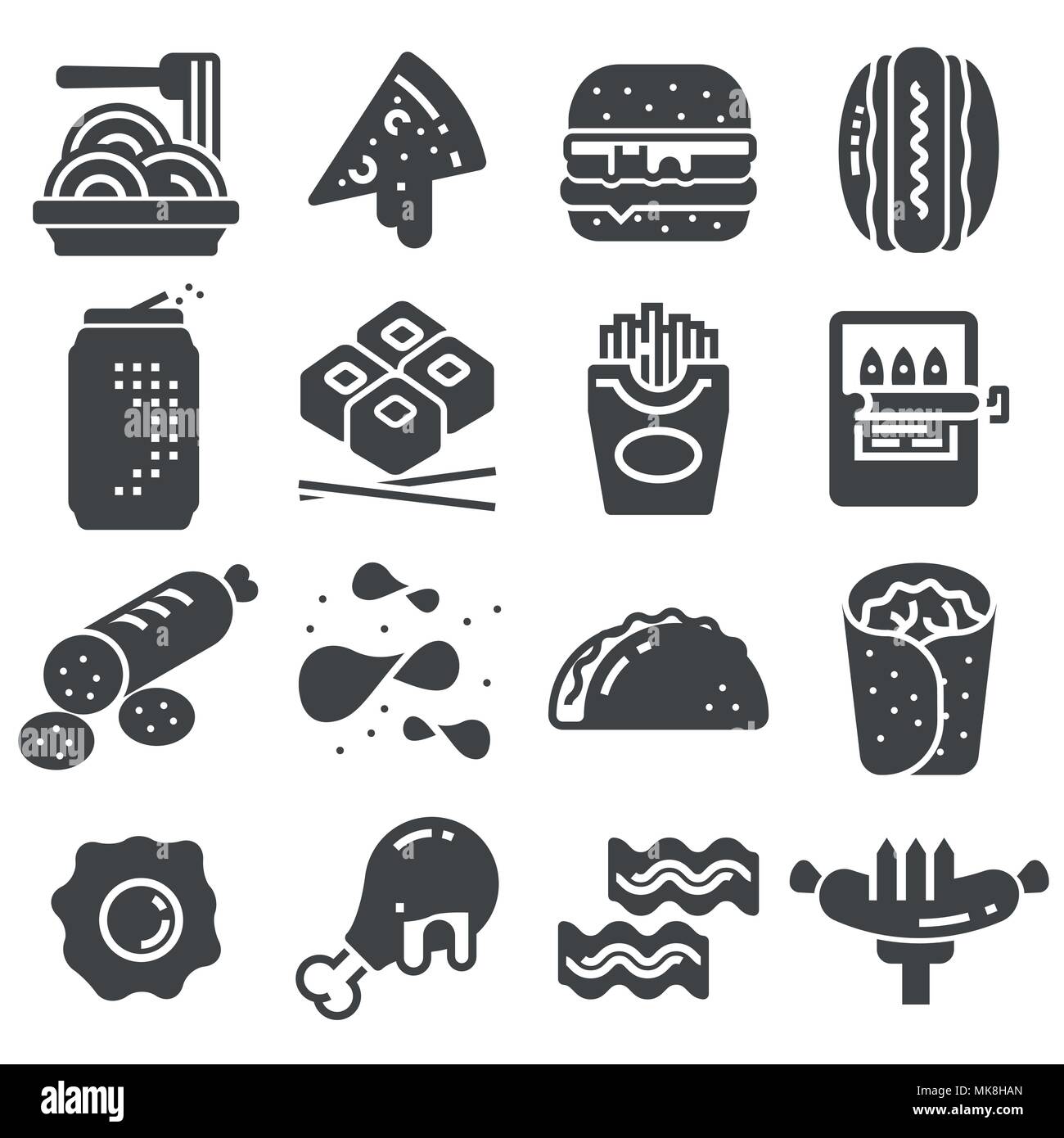 Vector black fast food icon set sur fond blanc Illustration de Vecteur