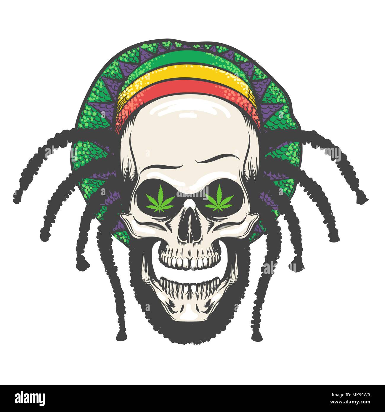 Crâne humain avec dredlocks en rastaman hat. Vector illustration. Illustration de Vecteur