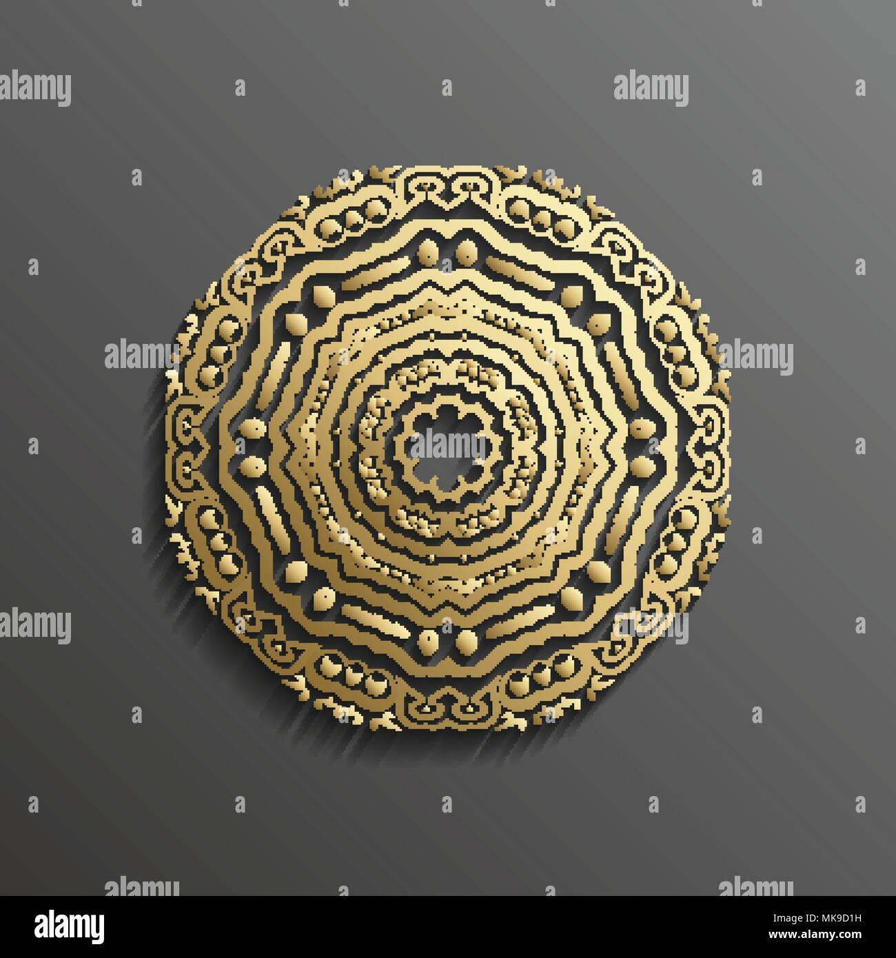 3d gold islamique sur toute l'arrière-plan foncé mandala ornement architectural design texture musulmane . Peut être utilisé pour des brochures invitations,persian Illustration de Vecteur