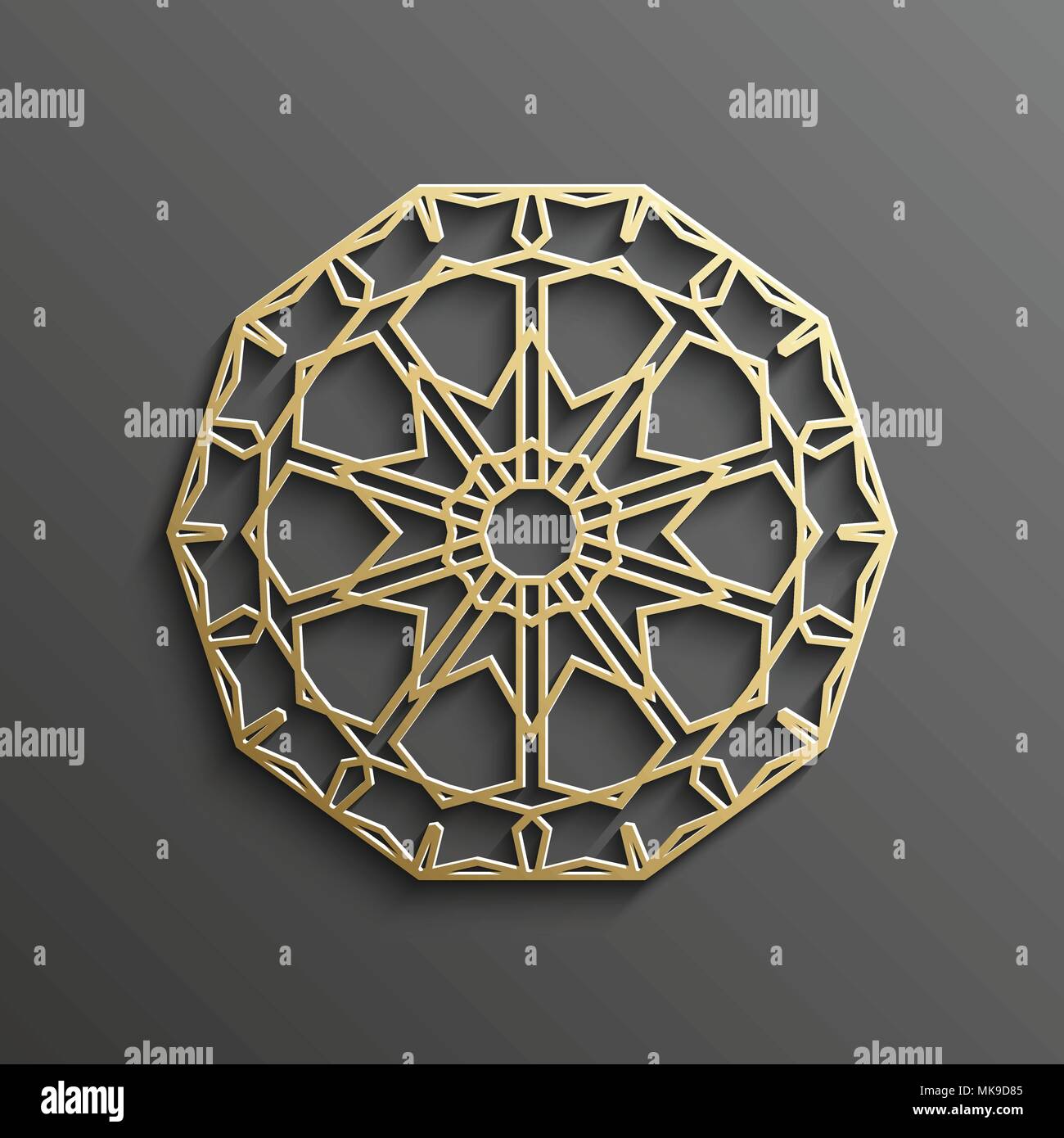 3d gold islamique sur toute l'arrière-plan foncé mandala ornement architectural design texture musulmane . Peut être utilisé pour des brochures invitations,persian Illustration de Vecteur