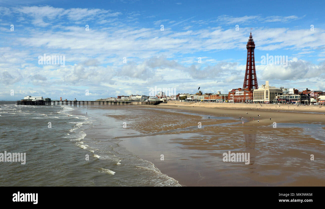 Vue de la tour de Blackpool & Beach Banque D'Images