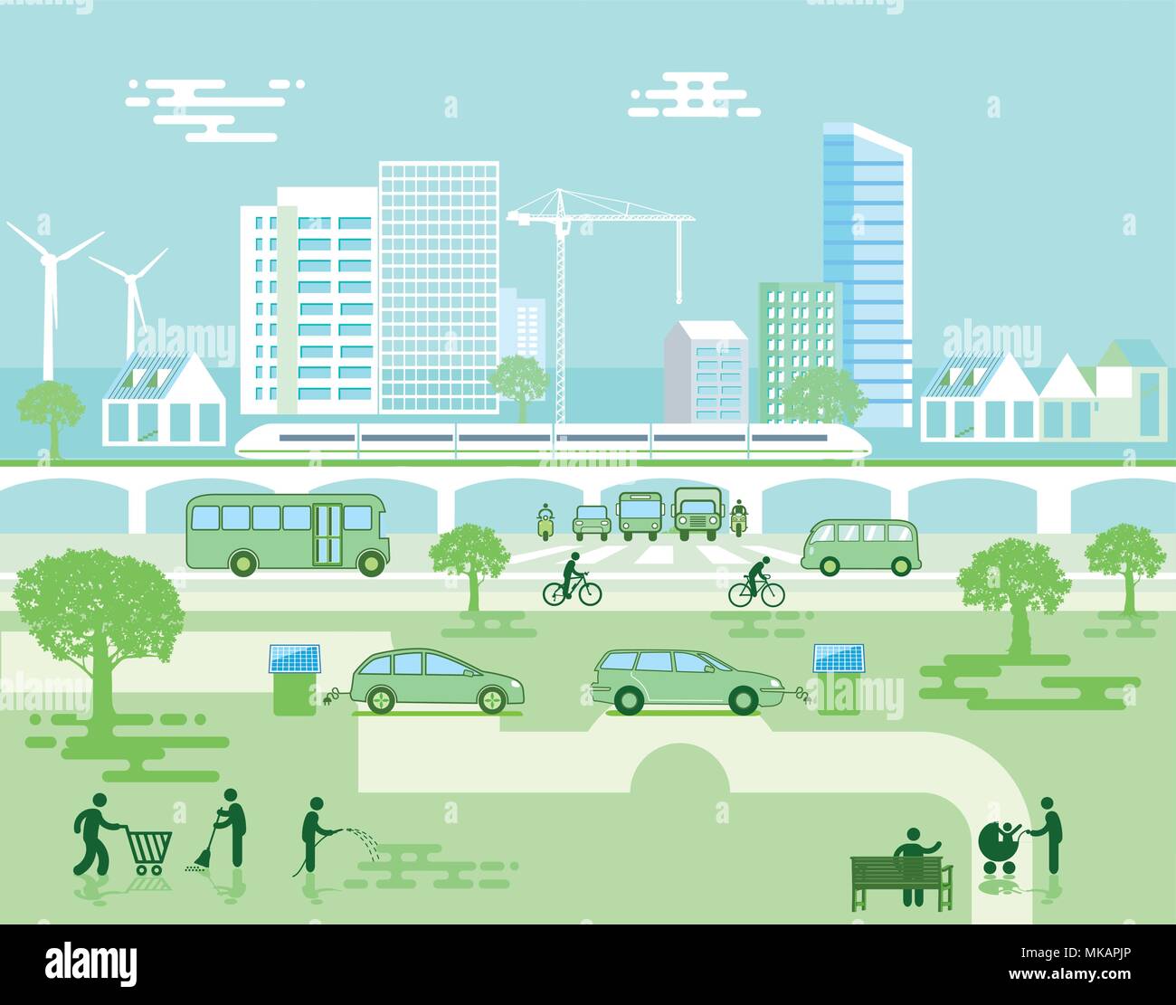 Ville écologique avec les véhicules électriques Illustration de Vecteur Ville écologique avec les véhicules électriques Illustration de Vecteur