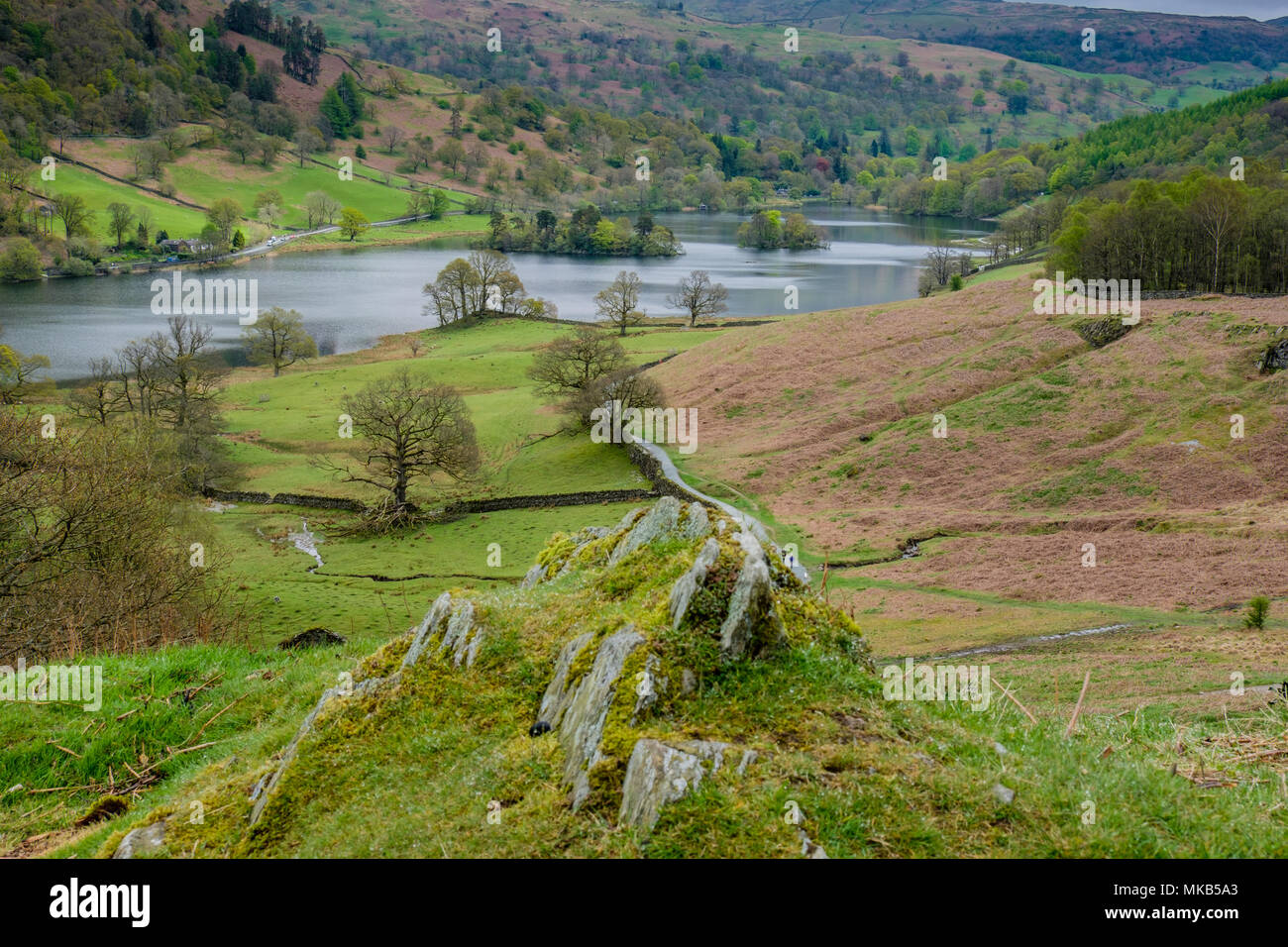 Rydal Water et Heron Island, près de Rydal, Ambleside, Lake District, Cumbria Banque D'Images