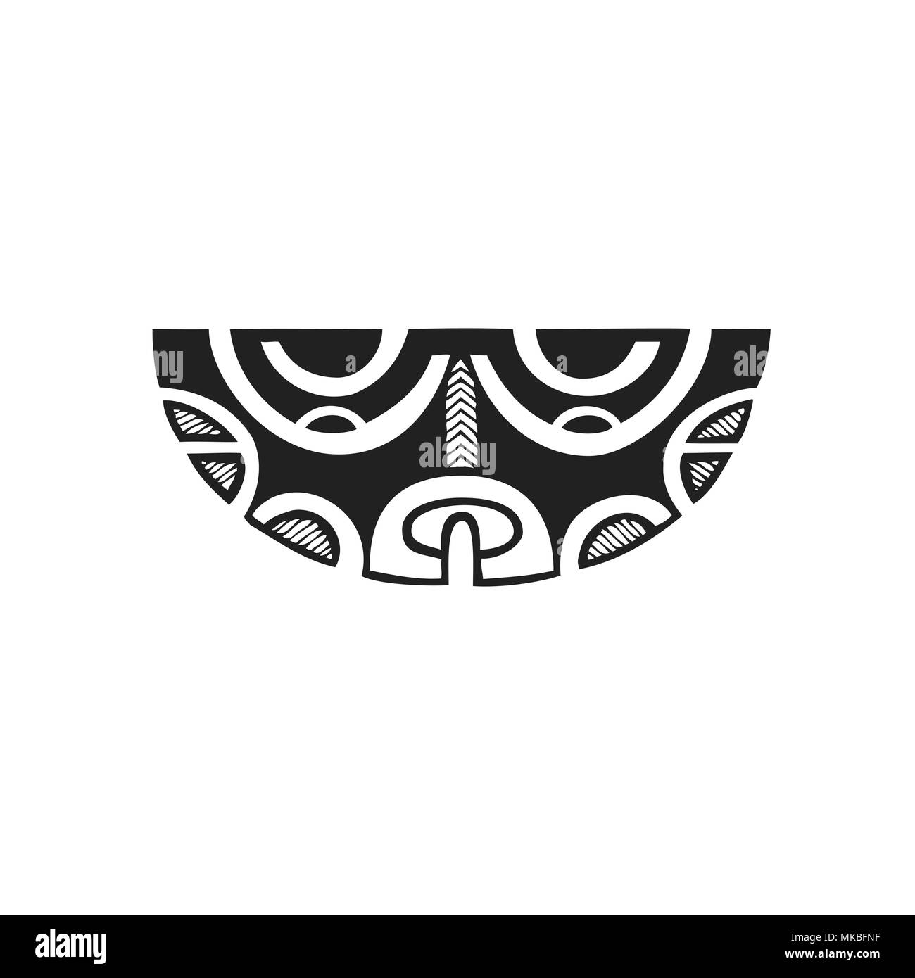 Vecteur d'encre monochrome noir indigènes à la main art populaire polynésien mythologique symbole Mata Hoata oeil brillant Tiki illustration isolé zone blanche Illustration de Vecteur