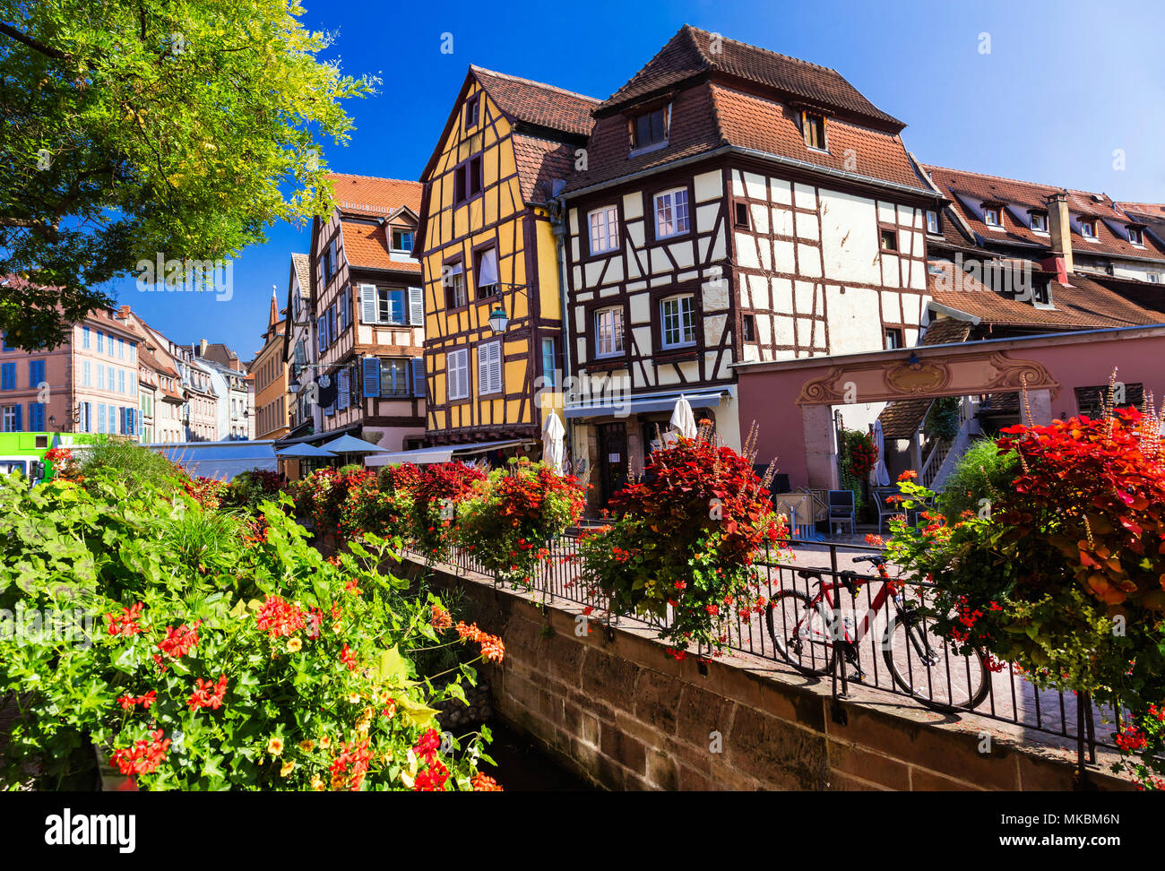 Maisons colorées traditionnelles à Colmar ville,Alsace,France. Banque D'Images