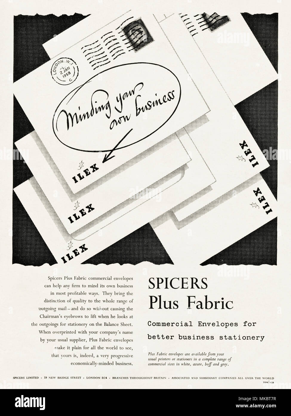 Années 1950 vintage publicitaire original ILEX Spicers enveloppes  commerciales de tissus Plus de papier magazine en Anglais vers 1958 Photo  Stock - Alamy