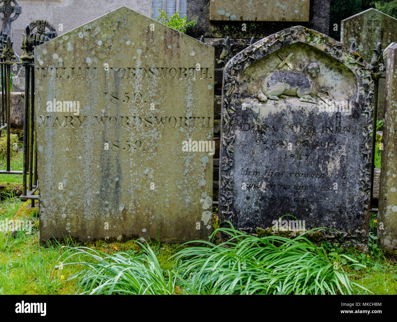 Wordsworth tombes familiales à st oswald's Church, Grasmere, Lake District, Cumbria Banque D'Images