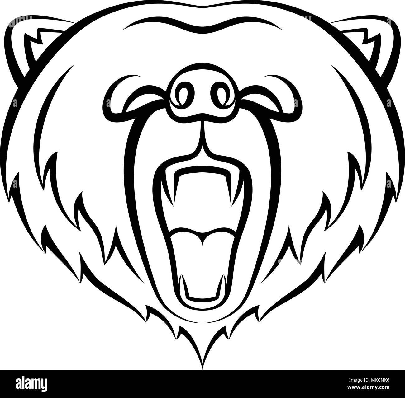 L'icône d'ours rugissant isolé sur un fond blanc. Logo ours, modèle de conception de tatouage, t-shirt print. Animaux sauvages logo contour. Illustration de Vecteur