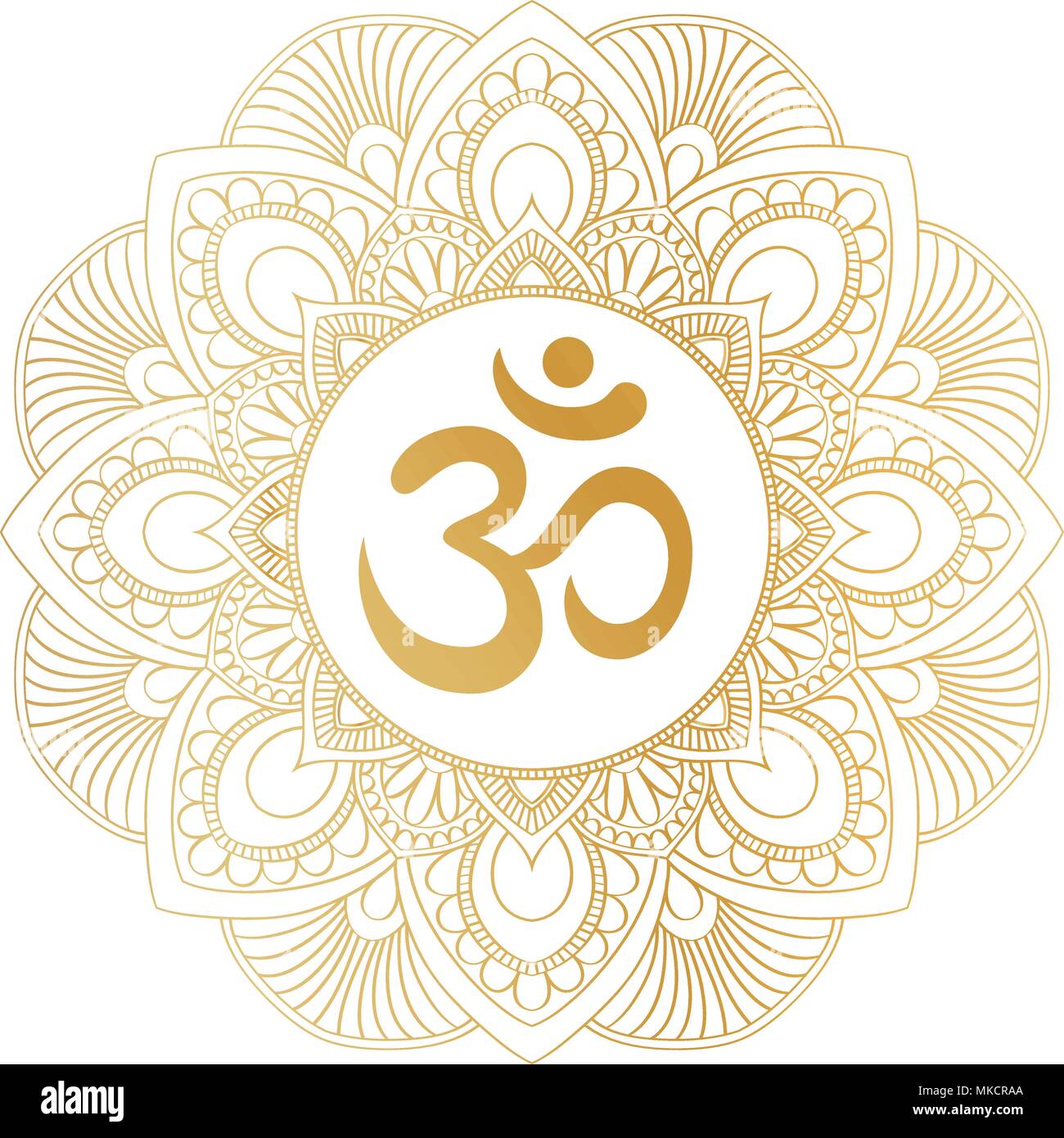 Golden Aum Om Ohm en série mandala symbole décoratif ornement, parfait pour T- shirt prints, posters, textile design, typographie des marchandises. Illustration de Vecteur