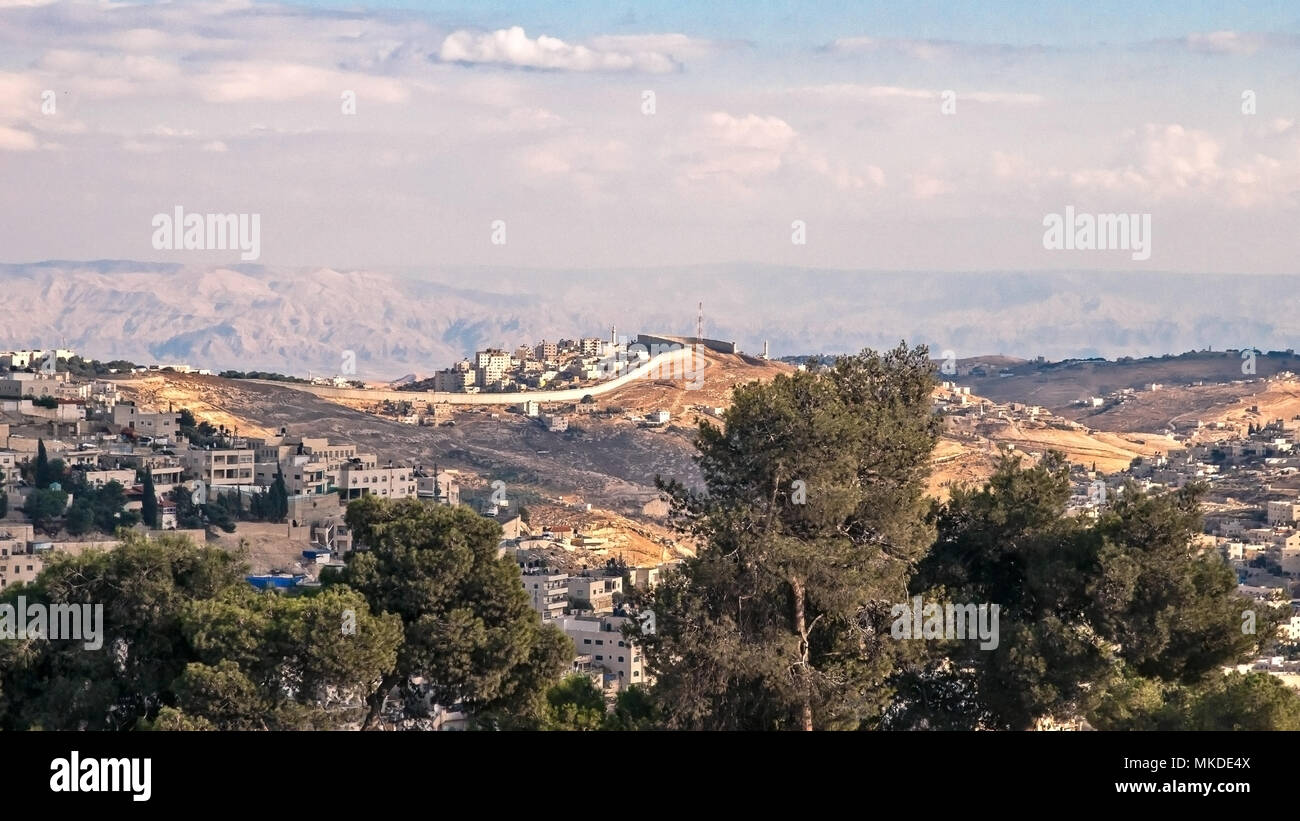 Panorama du paysage du mur de la vieille ville, Jérusalem, capitale d'Israël, Asie, Moyen Orient Banque D'Images