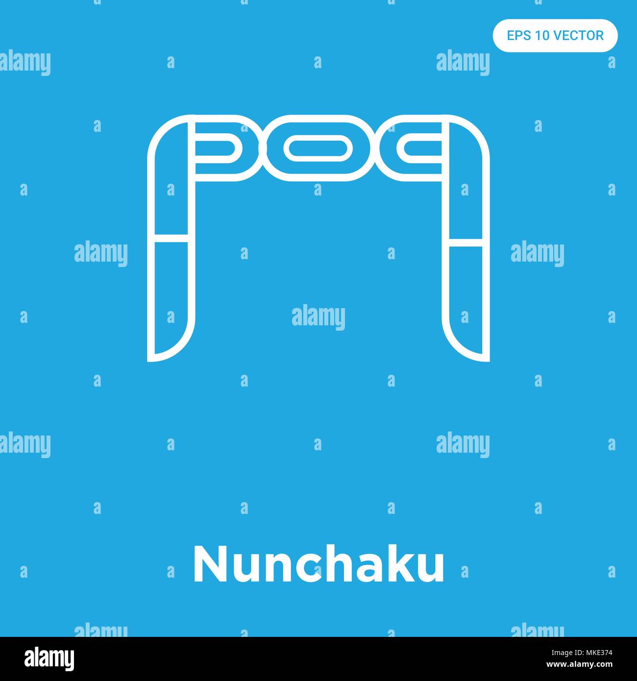 Icône vecteur Nunchaku isolé sur fond bleu, signe et symbole Illustration de Vecteur
