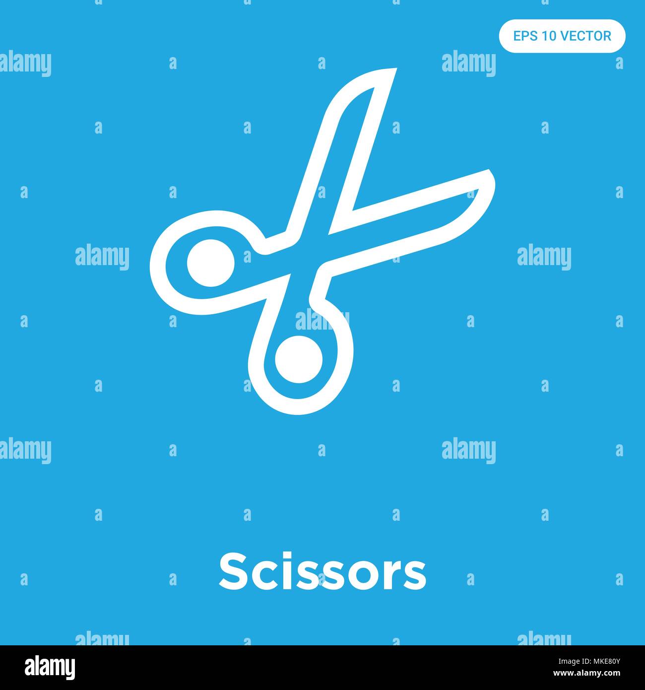 Icône vecteur ciseaux isolé sur fond bleu, signe et symbole Illustration de Vecteur