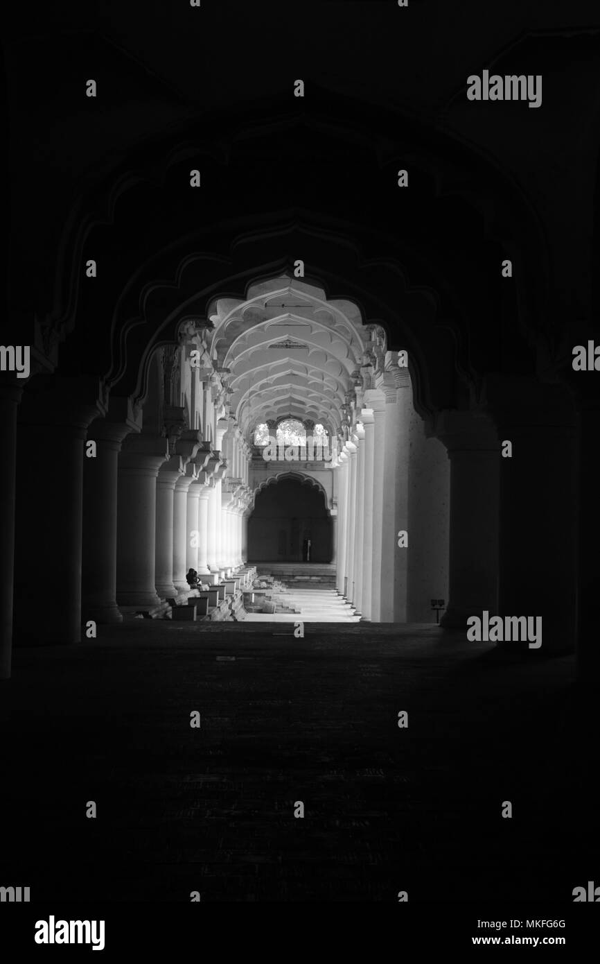 Tirumalai Nayak Palace de couloir, Madurai Banque D'Images