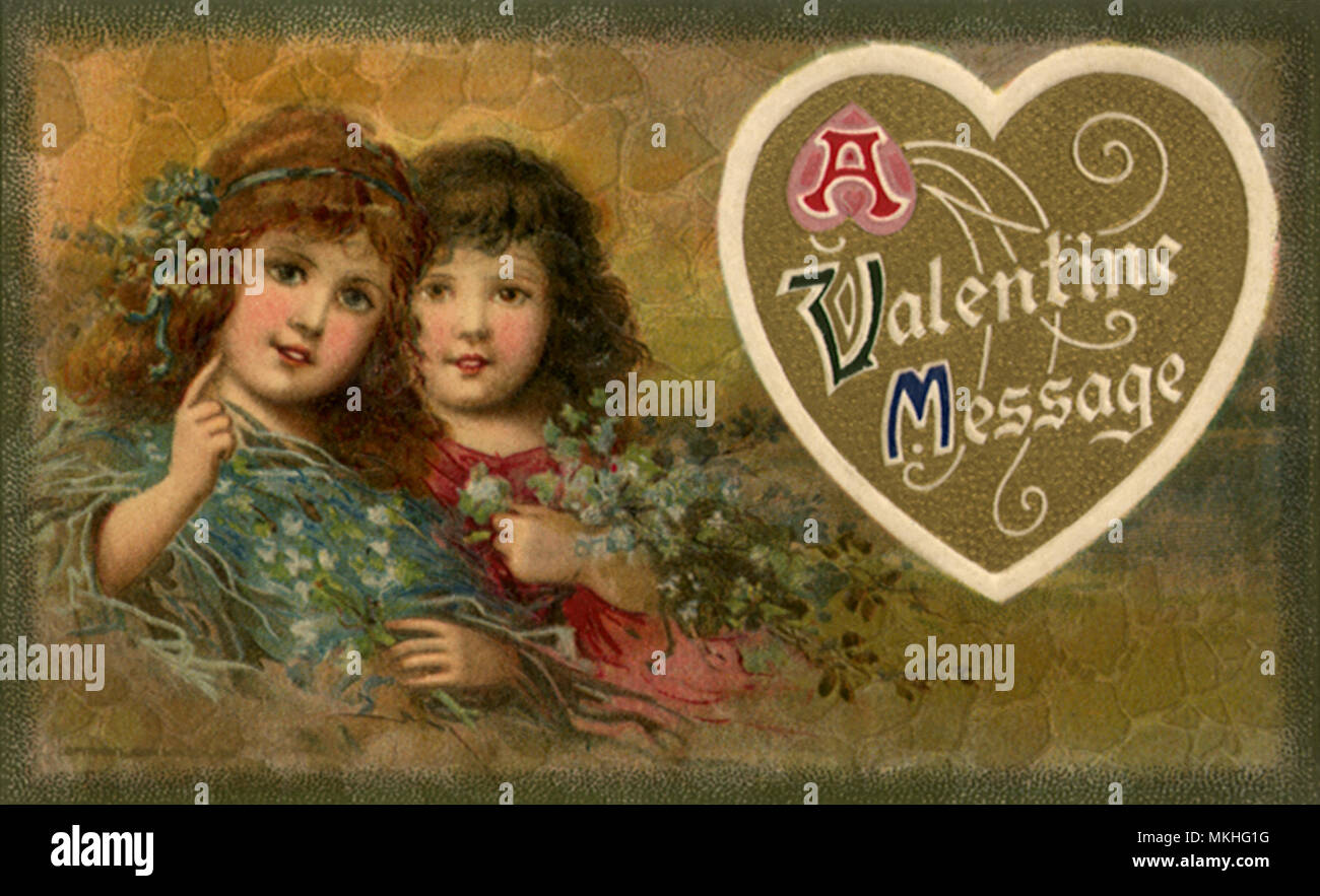 Deux filles et Valentine Message Banque D'Images