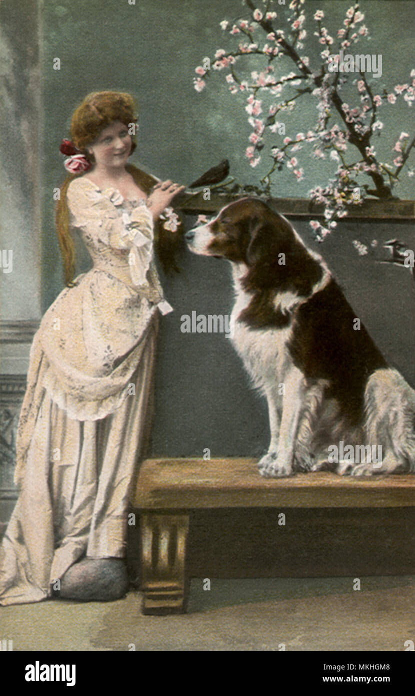 Femme debout avec un grand chien Banque D'Images