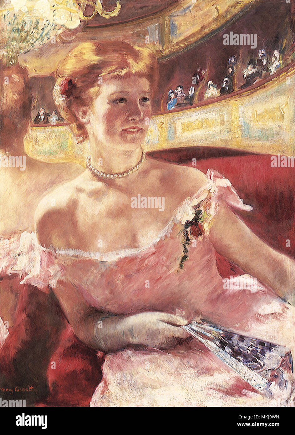 Lydia dans une loge, portant un collier de perles Banque D'Images