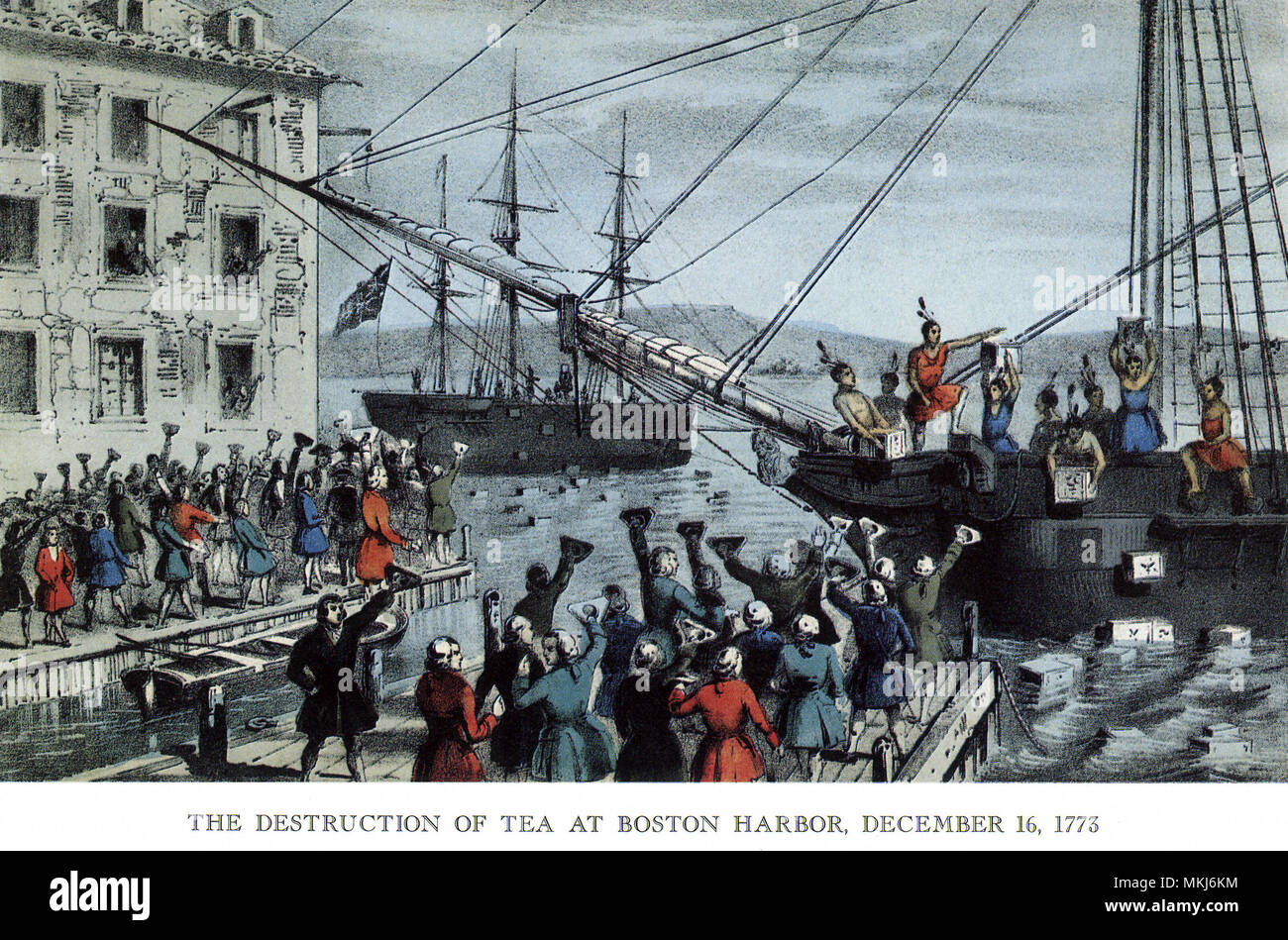 Boston Tea Party. Le port de Boston. 1773 Banque D'Images