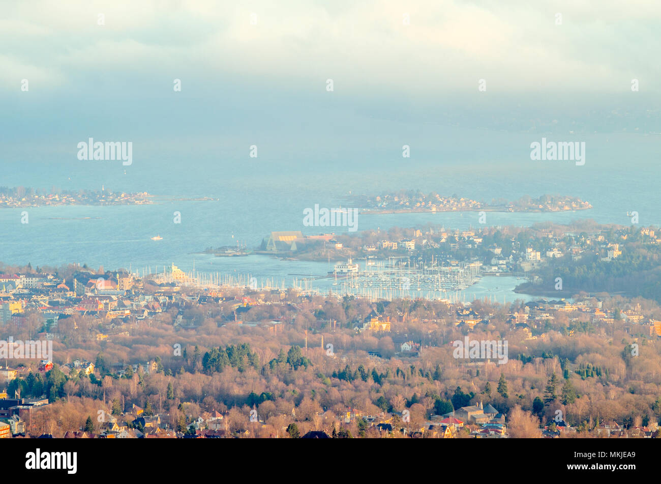 Majorstua avec parc Vigeland et Bygdoy peninsua, Oslo, Norvège. Banque D'Images