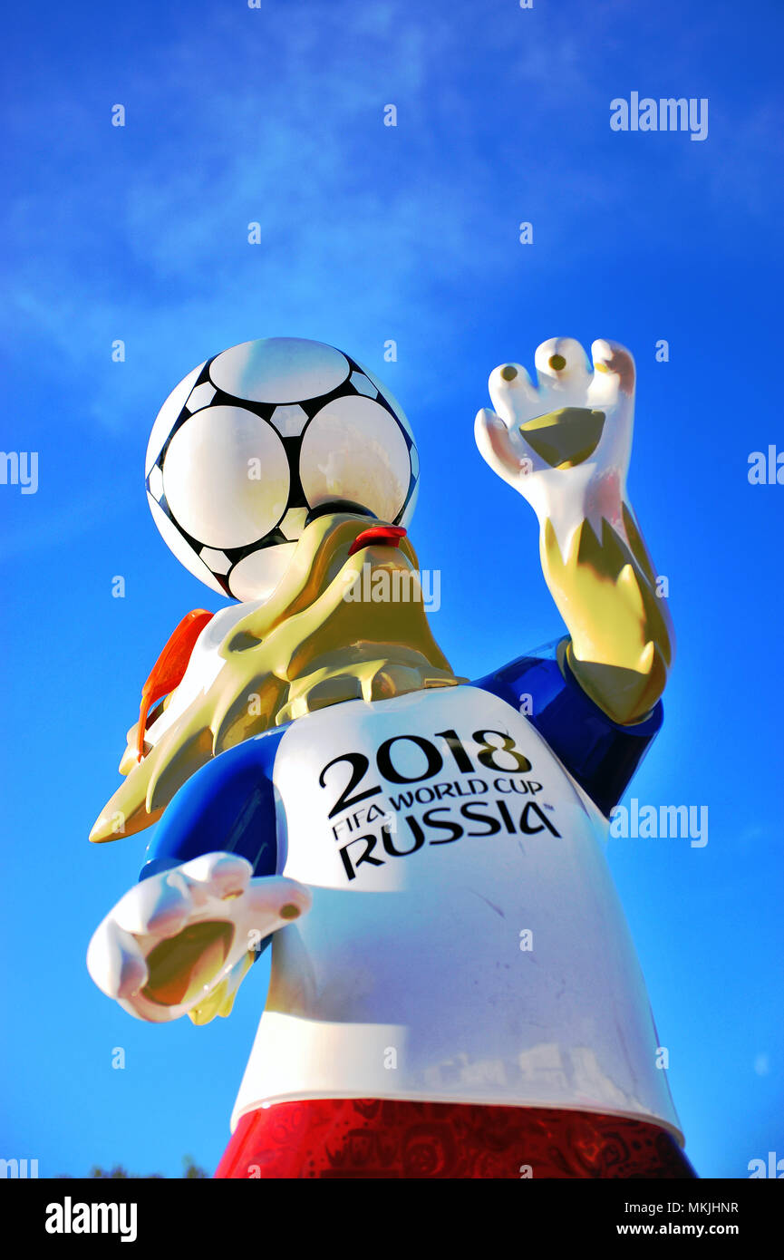 Moscou, Russie - le 08 mai : Zabivaka, symbole officiel de la Coupe du Monde FIFA 2018 à Moscou, Russie le 8 mai 2018. Credit : Krasnevsky/Alamy Live News Banque D'Images