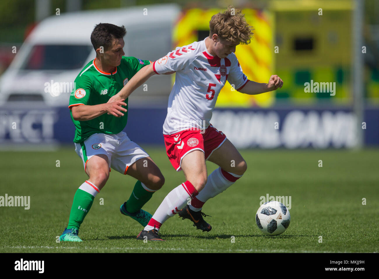 X au cours de la saison 2018 du Championnat des moins de 17 ans match du groupe C entre la République d'Irlande et le Danemark au St George's Park le 8 mai 2018 à Burton upon Trent, en Angleterre. (Photo : Richard Burley/phcimages.com) Banque D'Images