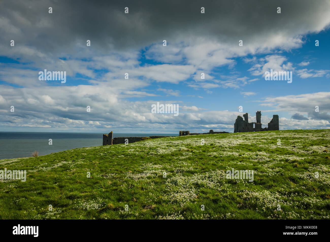 Château de Dunstanburgh, Northumberland, Angleterre. Banque D'Images