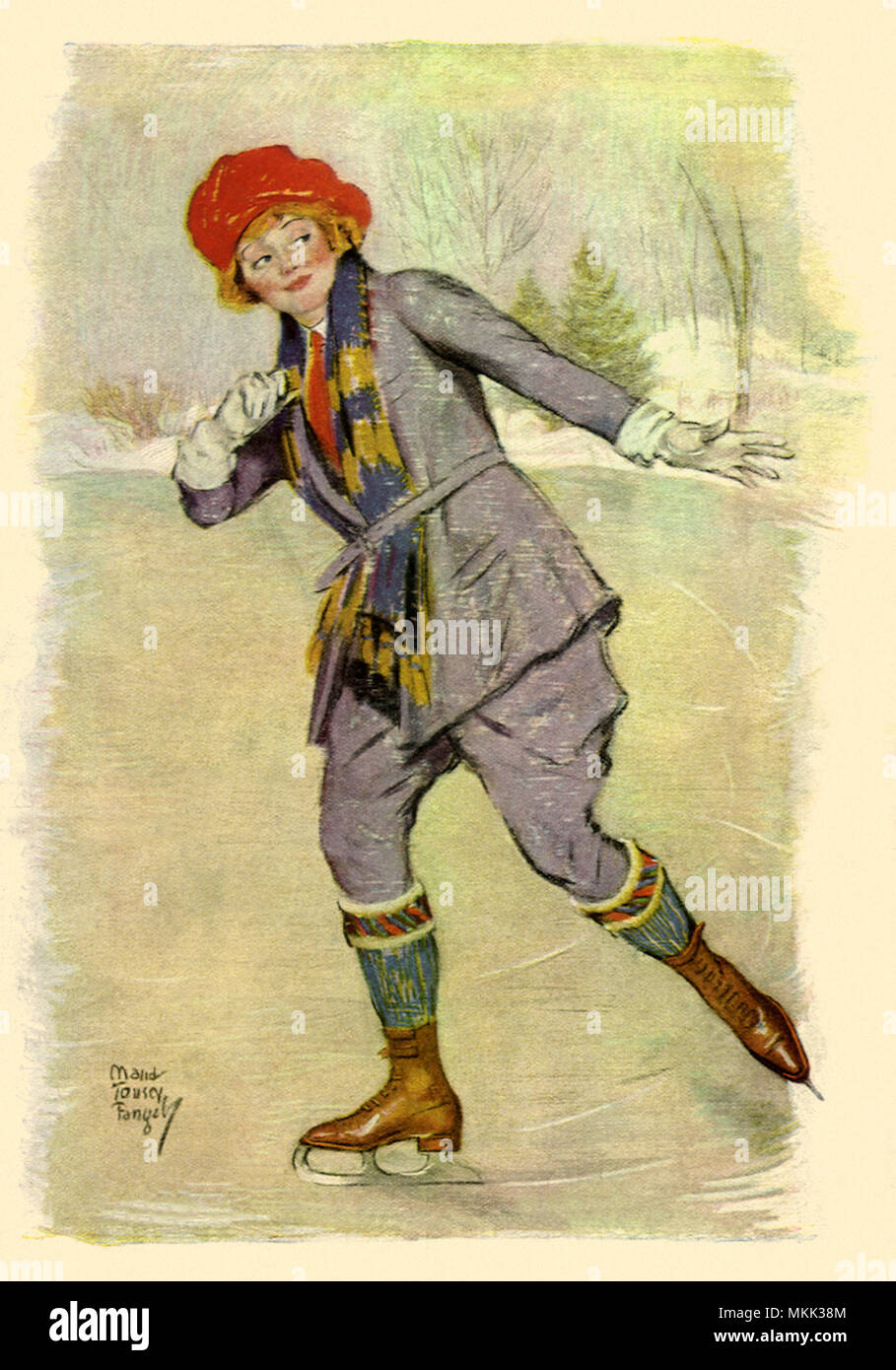 Femme Patinage sur le lac Banque D'Images