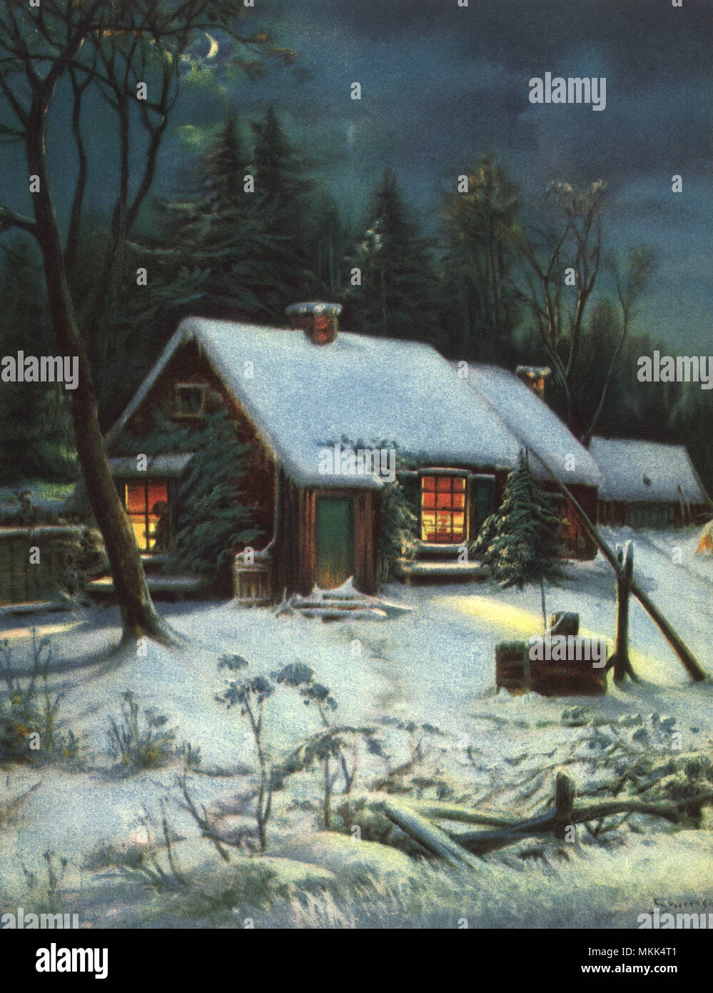 Log Cabin dans la neige Banque D'Images