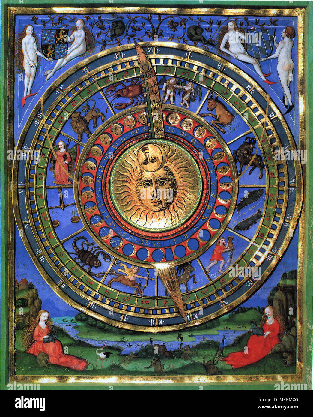 Le graphique circulaire de la roue du zodiaque Banque D'Images