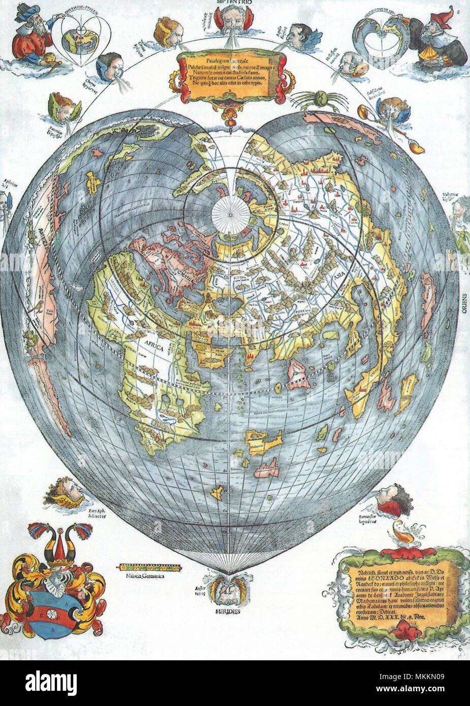 Carte du Monde 1530 Heart-Shaped Banque D'Images