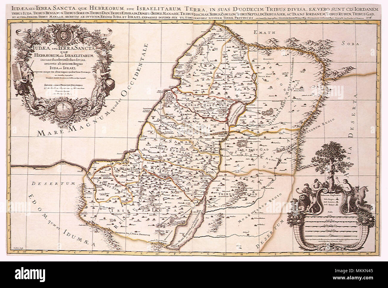 La carte d'Israël Douze Tribus 1696 Banque D'Images