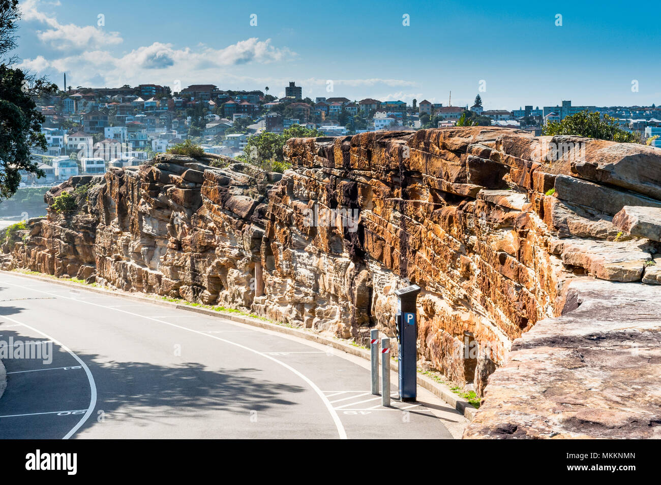 Places de stationnement le long de la plage de Coogee à pied proche de la plage de Bondi Nouvelle Galles du Sud en Australie. Banque D'Images