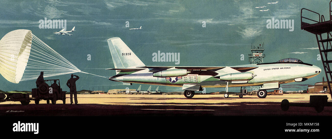 B-47 avec parachute Banque D'Images